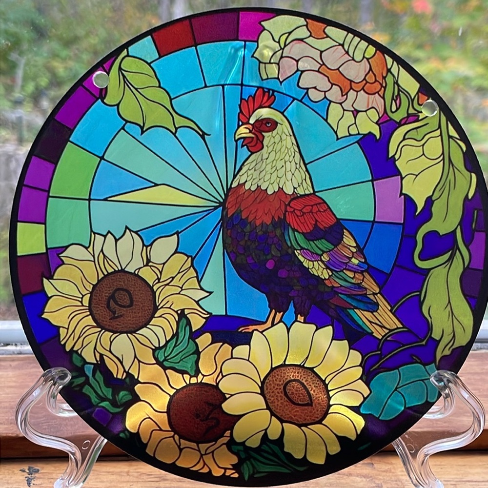 Rooster Acrylic Suncatcher Sunflower Decorative Home Decor Faux Stained Glass